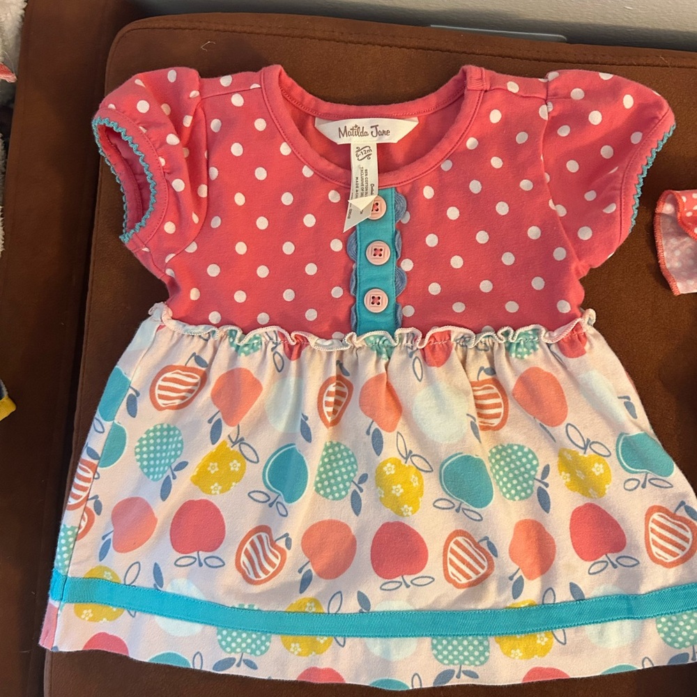 Matilda Jane Pink & Multi Fruit Print Baby Dress Bundle 6-12M - Picture 5 of 7